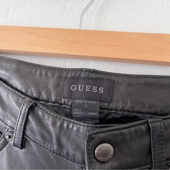 Guess Y2K Vintage Black Genuine Leather Mid Rise Wide Leg Pants - Picture 5 of 6